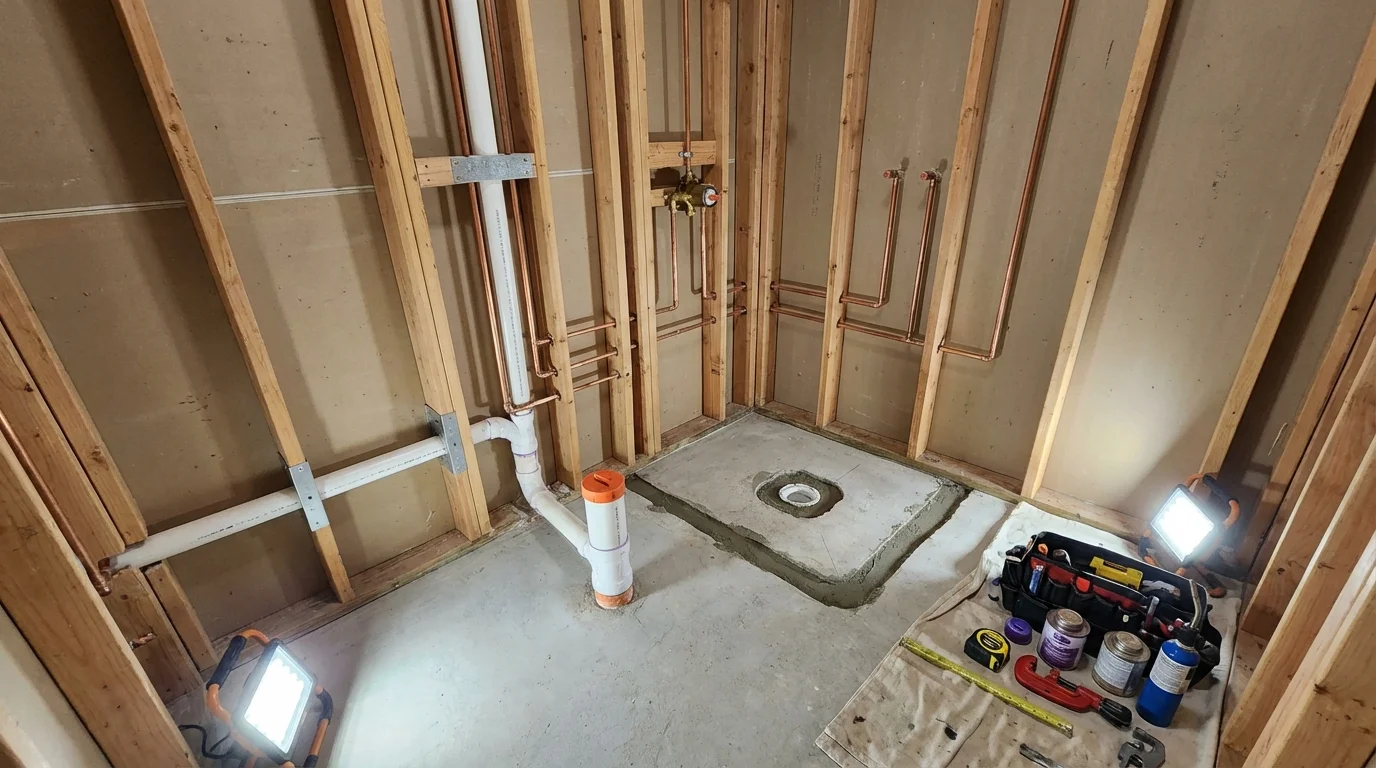 Bathroom rough-in plumbing during remodel by Johns Plumbing LLC in Clermont